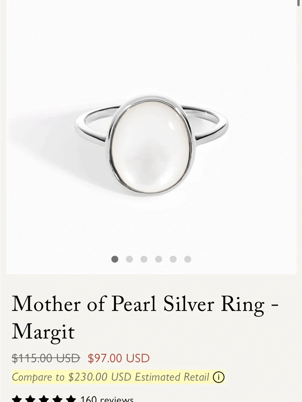Brand New, Beautiful, and Never Worn Mother of Pearl Linjer Ring Size 6